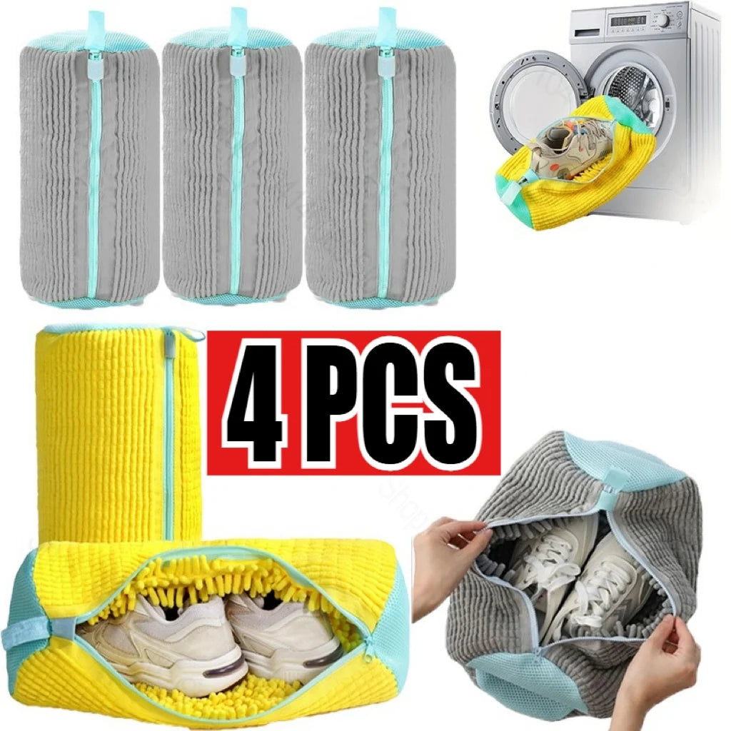Durable Mesh Shoe Wash Bag with Zipper Rich Fluff inside Protects Sneakers Casual Shoes in Washer Dryer Travel Storage Organizer